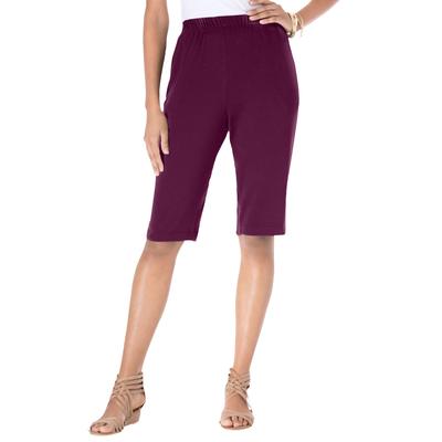 Plus Size Women's Soft Knit Bermuda Short by Roaman's in Dark Berry (Size 5X) Pull On Elastic Waist