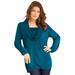 Plus Size Women's Lace-Trim Cowl Neck Sweater by Roaman's in Deep Teal (Size 1X)