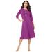 Plus Size Women's Ultrasmooth® Fabric Boatneck Swing Dress by Roaman's in Purple Magenta (Size 38/40)