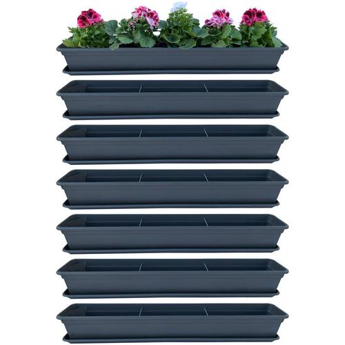 6er Blumenkasten Set Balkonkasten Pflanzkasten Anthrazit mit Bewässerungssystem und Balkonkasten