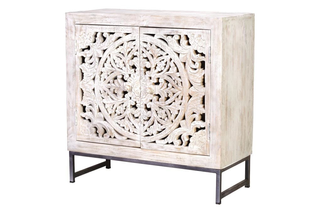 Buffet en manguier pieds en métal blanc et gris vieilli