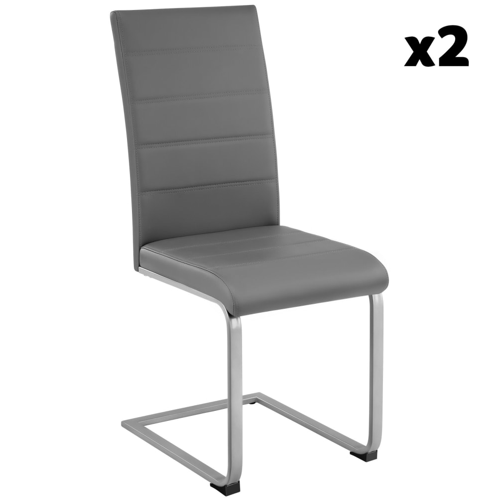 Ensemble de 2 chaises de salle à manger aspect cuir ergonomiques gris