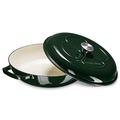 Navaris Enamelled Casserole Dish - 3.5 Litre Shallow Cast Iron Oven Dish Pot with Lid for Cooking - Gas, Induction Safe Non-Stick Dutch Oven - Green