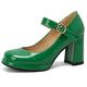 Lizoleor Women Ankle Strap Patent Mary Jane Round Toe Block Heels Pumps Wide Fit High Heels Party Platform Bride Shoes Dress Green Size 6 UK/40