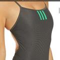 Adidas Swim | Adidas Women’s Infinitex+ Vortex Back Green Swimsuit One Piece Size 24 | Color: Black/Green | Size: 24