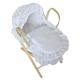 Beautiful Dolls Moses Basket with Stand Broderie Anglaise - White