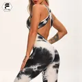 Combinaison de Yoga pour femmes teinture par nouage pantalon de sport Sexy dos nu survêtement