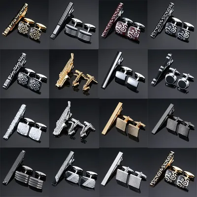 High Quality Cuff links necktie clip for tie pin for men's gift Classic pattern tie bars cufflinks