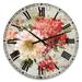 Designart 'Red Painted Flowers on Vintage Postcard I' Traditional Large Wall CLock