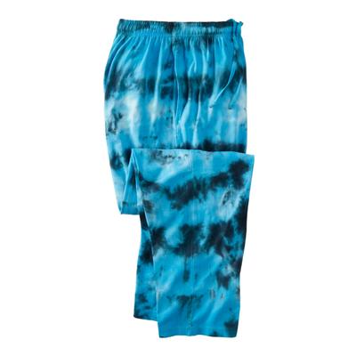Men's Big & Tall Lightweight Cotton Jersey Pajama Pants by KingSize in Electric Turquoise Marble (Size L)