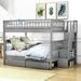 Harriet Bee Full Over Full Wooden Bunk Bed w/ 2 Drawers & Shelves in Gray | 65 H x 57 W x 93 D in | Wayfair 84DFE1070EF84C6AB8F380EB37E66116