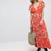 Free People Dresses | Free People Jess Wrap Dress In Red-Orange Floral Size M | Color: Orange/Red | Size: M
