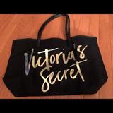 Victoria's Secret Bags | Black Vs Cloth Material Tote Bag With Animal Print Interior Polyester Material | Color: Black | Size: Os