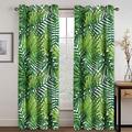 Green Leaf Blackout Curtains for Bedroom Living Room, Tropical Curtains, Thermal Insulated Eyelet Curtains, 90 Drop Patterned Window Treatments, 90x90 Inch (W X L), 2 Panels