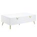 Everly Quinn Tyra 53 Inch Modern Coffee Table, 2 Drawers, Metal Handles, Gold Wood/Metal in White | 17 H x 53 W x 29 D in | Wayfair