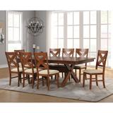 Roundhill Furniture Karven Wood 9-Piece Dining Set, Extendable Trestle Dining Table with 8 Chairs, Dark Hazelnut