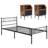 Taomika 3-pieces Bedroom Set with Metal Bed Frame and Nightstands