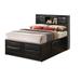 Wooden Queen Size Bed with Chamfered Drawer Fronts and Open Shelf, Black