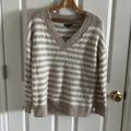 American Eagle Outfitters Sweaters | America Eagle Jegging Fit Tan Brown & White Striped V-Neck Sweater Size Medium | Color: Tan/White | Size: M