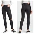 Madewell Jeans | Madewell 9” High Rise Skinny Black Distressed Knee Raw Hem Stretch Denim Jeans | Color: Black | Size: 26