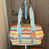 Coach Bags | Coach Hampton 10067 Water Color Stripe Tote Canvas Leather Trim Bag Purse | Color: Blue/Pink | Size: Os