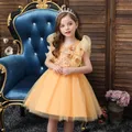 Robes de soirée brodées pour filles robe tutu jaune fleur noble tempérament enfant enfants de 2