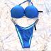 Victoria's Secret Swim | 38c Xl Halter Bombshell Add 2 Cups Swimsuit Set Bikini Swim Top + Bottoms | Color: Blue/Green | Size: Xl