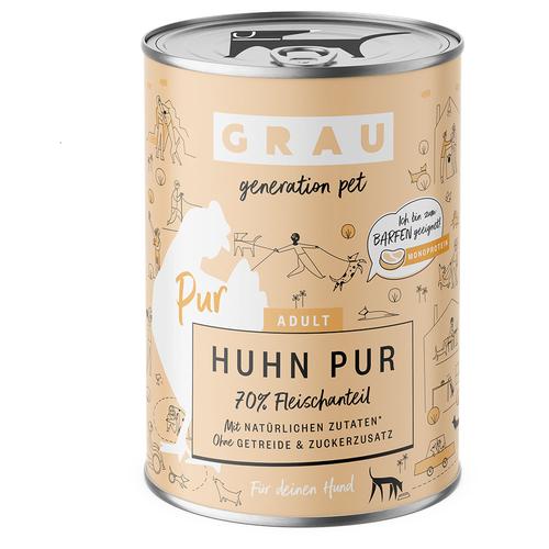 Sparpaket GRAU Hundefutter 24 x 400 g - Huhn Pur mit Leinöl