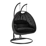 LeisureMod Mendoza Charcoal Wicker Patio Hanging Double Swing Chair - 53"