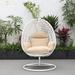 LeisureMod White Wicker Indoor Outdoor Patio Hanging Egg Swing Chair