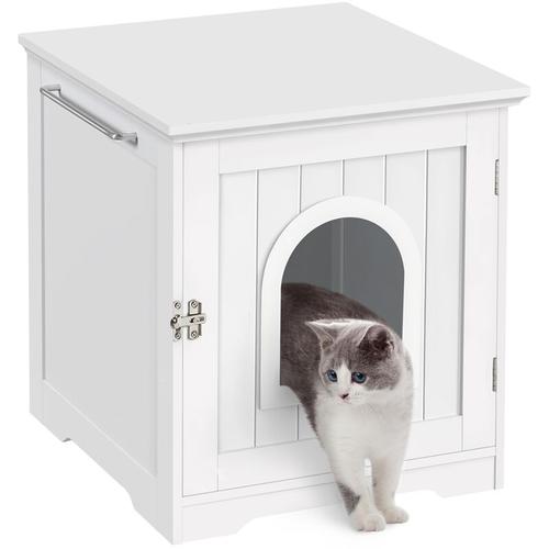 Katzenhaus Katzenhöhle Weiß geschlossene Katzentoilette mit Eingang & Handtuchhalterung Katzenklo
