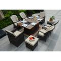 Lark Manor™ Mckayla Rectangular 8 - Person 71" Long Fire Pit Table Outdoor Dining Set w/ Cushions Metal/Wicker/Rattan in Brown | Wayfair