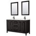 Daria 60 Inch Double Bathroom Vanity in Dark Espresso, Light-Vein Carrara Cultured Marble Countertop, Undermount Square Sinks, Matte Black Trim, 24 Inch Mirrors - Wyndham WCV252560DEBC2UNSM24