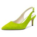 Aachcol Women Slingback Pumps Court Shoe Stiletto Mid Heel Pointed Toe Ankle Strap Wedding Office Party Dress Shoes Sandals 6 CM Lime Green Suede 7.5 UK