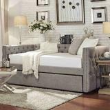 Birch Lane™ Semaj Daybed w/ Trundle Upholstered/Linen in Gray/White | 36 H x 43.25 W x 88.5 D in | Wayfair A2D26CA10E6E49018001B41FE210DC06