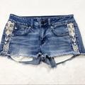 American Eagle Outfitters Shorts | Aeo American Eagle Lace Embroidered Shortie Shorts | Color: Red/Tan | Size: 2