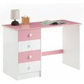 Bureau arne pour enfant ou adulte multi rangements, avec 4 tiroirs, en pin massif lasuré blanc et