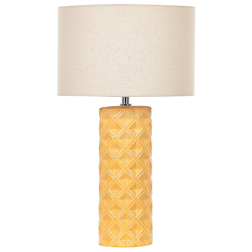 Tischlampe Gelb Keramik 49 cm Stoffschirm Trommelform Elegant Modern Nachttischlampe für Schlafzimmer Wohnzimmer