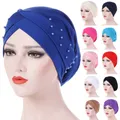 Chapeau turban élastique pour femme hijab musulman perles islamiques bonnet de chimio contre le