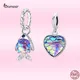 Bamoer-Breloque coeur en argent regardé 925 véritable pour femme perle de poisson violet pendentif