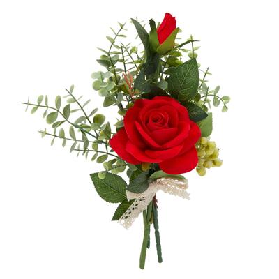 Red Rose and Eucalyptus Flower Bouquet, Artificial...