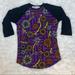 Lularoe Tops | Lularoe Randy Halloween T-Shirt Day Of Dead Bones Floral Print Raglan Sleeve Top | Color: Black/Purple | Size: S