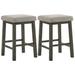 25 Inch Wooden Bar Stool with Fabric Seat, Set of 2, Gray - 16.25 L X 16.25 W X 25 H Inches