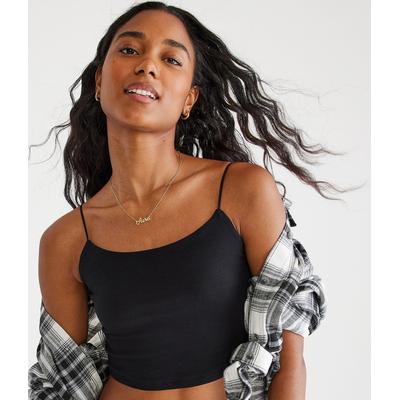 Aeropostale Womens' Seriously Soft Scoop-Neck Cropped Cami - Black - Size M - Cotton
