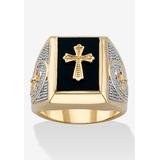 Men's Big & Tall Men'S Yellow Gold-Plated Natural Black Onyx Textured Cross Ring by PalmBeach Jewelry in Gold (Size 13)