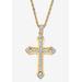 Men's Big & Tall Men'S Gold Tone Cross Pendant With 24" Chain, (32Mm) Round Crystal by PalmBeach Jewelry in Gold