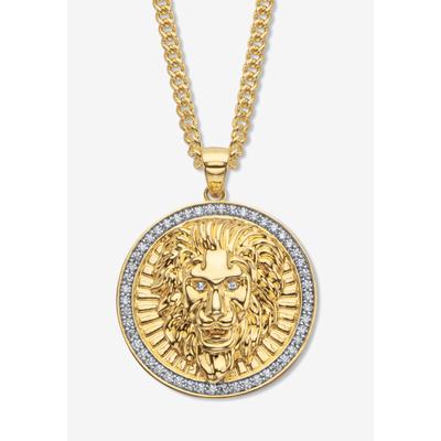 Men's Big & Tall Unisex Yellow Gold-Plated Round Cubic Zirconia Lion Head Pendant 1 1/10 Cttw by PalmBeach Jewelry in Gold