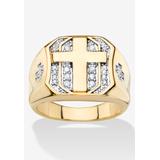Men's Big & Tall Men'S Yellow Gold-Plated Round Genuine Diamond Cross Ring (1/5 Cttw) by PalmBeach Jewelry in Gold (Size 9)