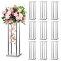 Sziqiqi 60cm Silver Wedding Centrepieces for Table Decoration - 10 Pcs Tall Geometric Flower Stand Metal Floor Vases Table centrepiece for Party Birthday Anniversary Reception Baby Shower Engagement