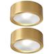 Booaiia Gold 2 Pack LED Copper Ultra Slim Round Spotlight Under Cabinet LED Cupboard/Cabinet Light/Downlight In A Hand-Cut H65 Brass Finish Ceiling Lamps, White Light 6000k